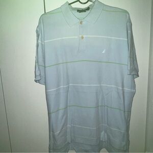 Nautica Baby Blue Polo with Green & White Stripes. Sz Medium